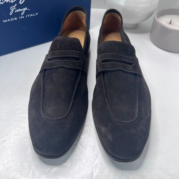 Massimo Matteo Velour Penny Loafers Verdone Black Men 10M Tried On Dress Shoe - Picture 5 of 10